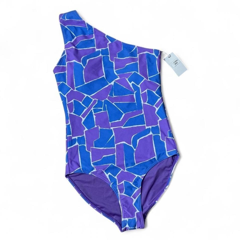 NEW Coral Reef One Shoulder One Piece Swimsuit Abstract Geometric Print Sz XS